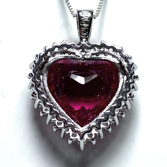 Sterling Silver Lab Created Ruby & Sapphire Heart Necklace - Picture 2 of 8